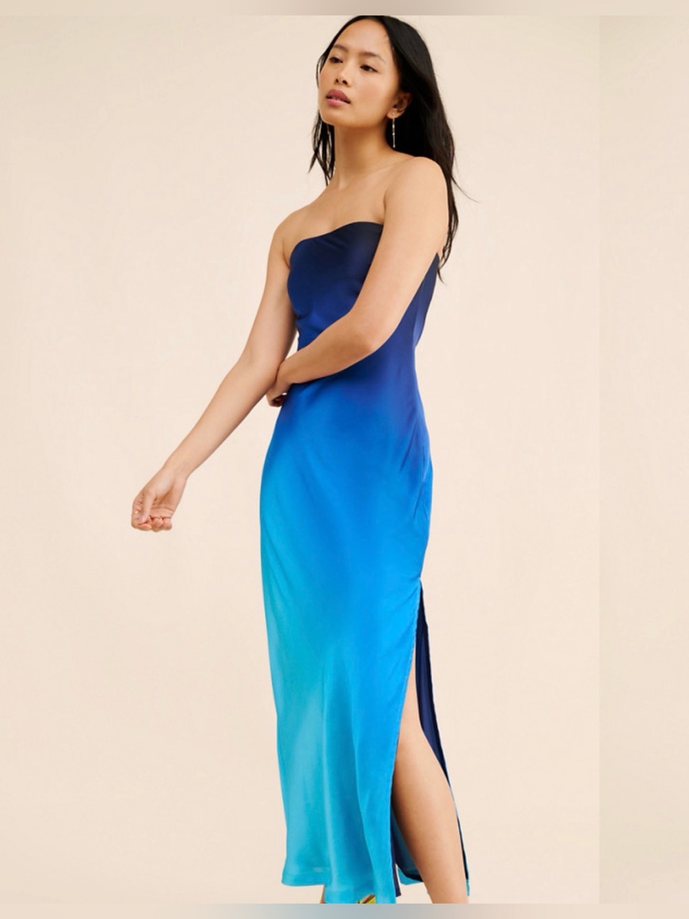 Dress Forum Strapless Ombre Blue to Aqua Maxi Dress